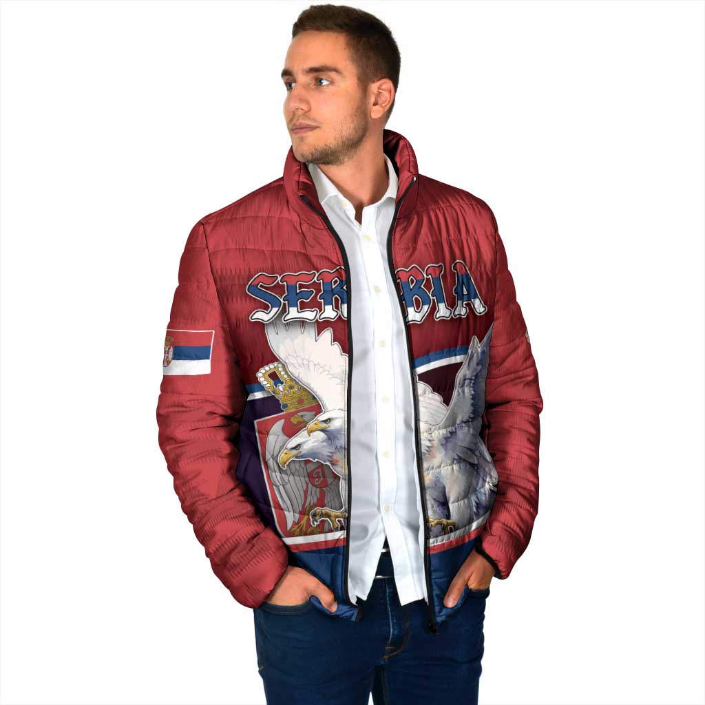 Personalized Serbia Padded Jacket White Double Headed Eagle With Coat Of Arms - Wonder Print Shop