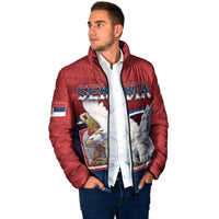 Personalized Serbia Padded Jacket White Double Headed Eagle With Coat Of Arms - Wonder Print Shop