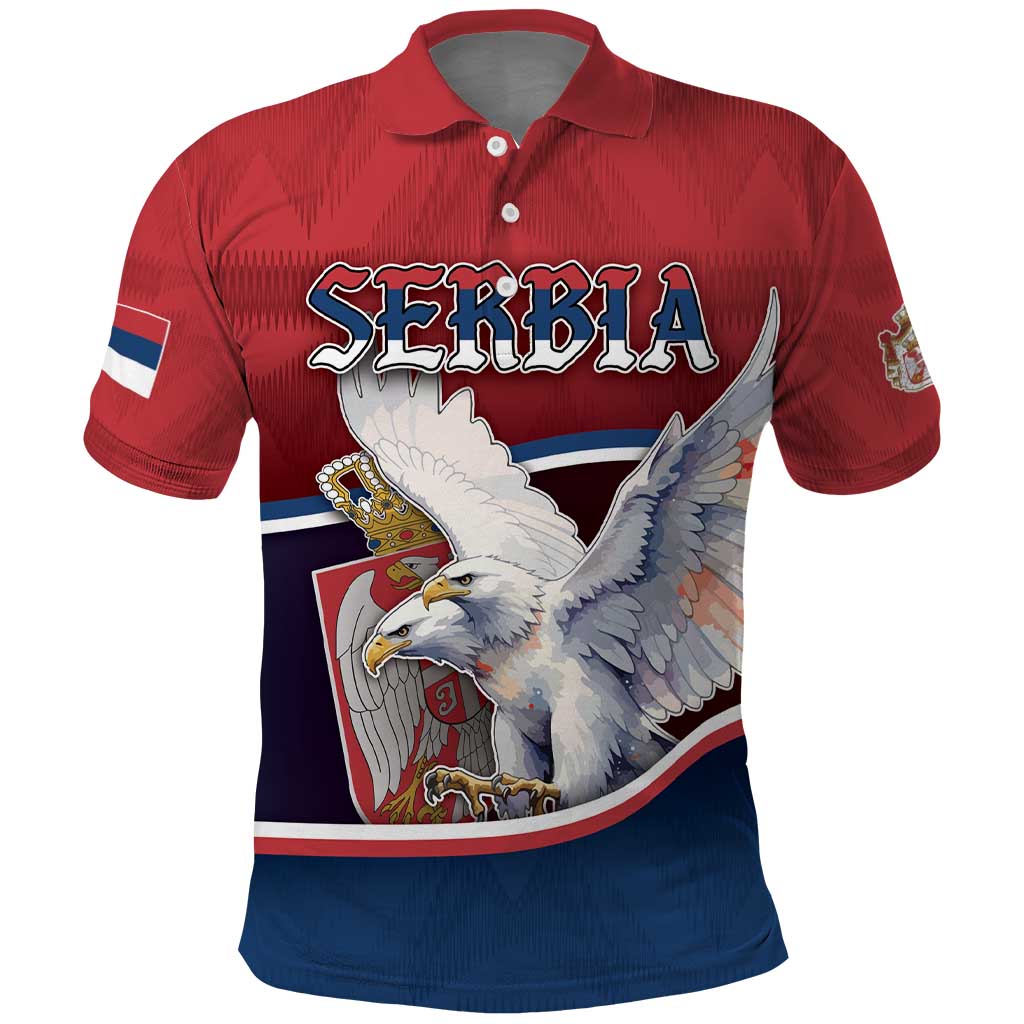 Personalized Serbia Polo Shirt White Double Headed Eagle With Coat Of Arms - Wonder Print Shop