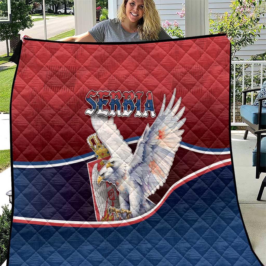 Serbia Quilt White Double Headed Eagle With Coat Of Arms - Wonder Print Shop