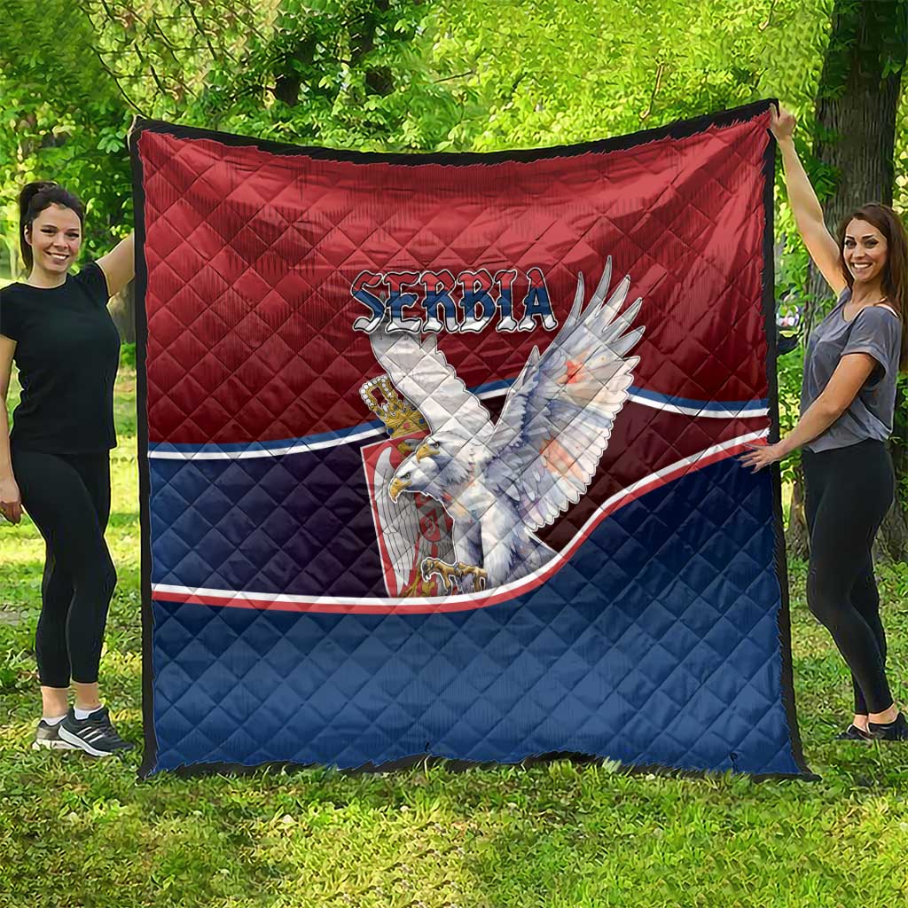 Serbia Quilt White Double Headed Eagle With Coat Of Arms - Wonder Print Shop