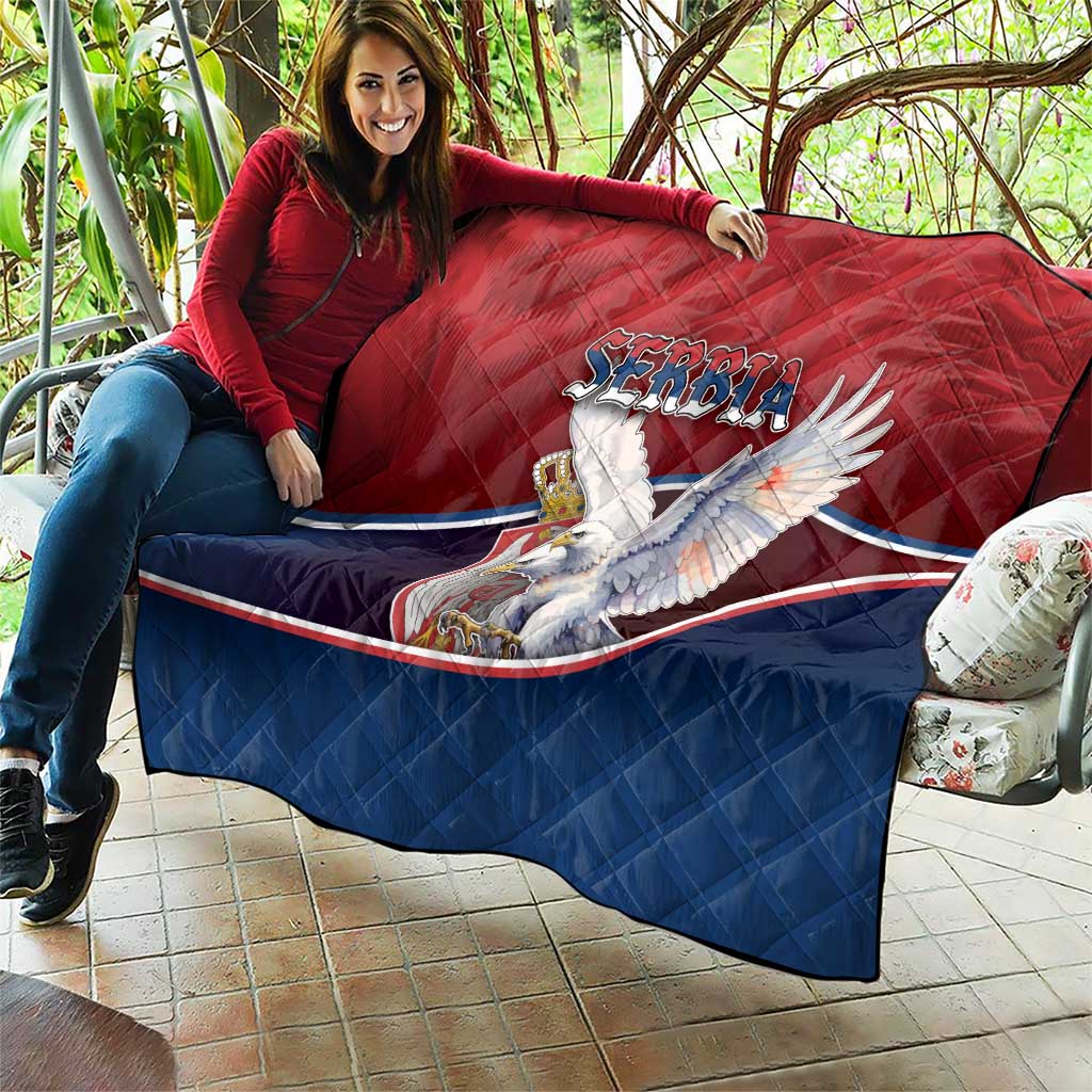 Serbia Quilt White Double Headed Eagle With Coat Of Arms - Wonder Print Shop