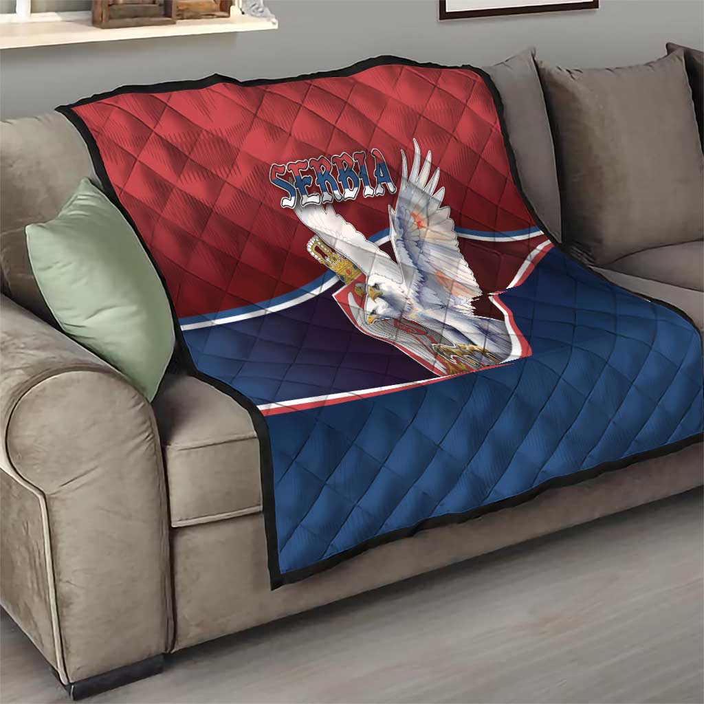 Serbia Quilt White Double Headed Eagle With Coat Of Arms - Wonder Print Shop