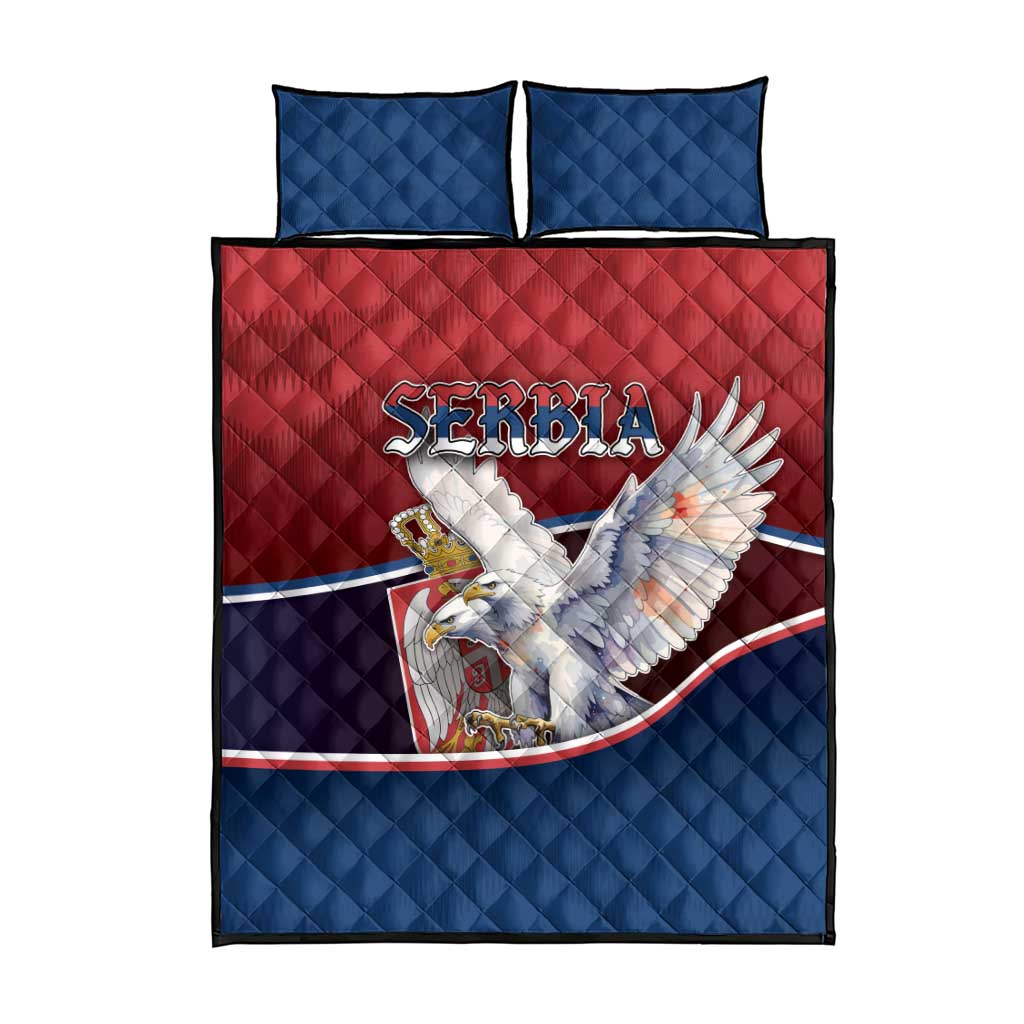 Serbia Quilt Bed Set White Double Headed Eagle With Coat Of Arms - Wonder Print Shop