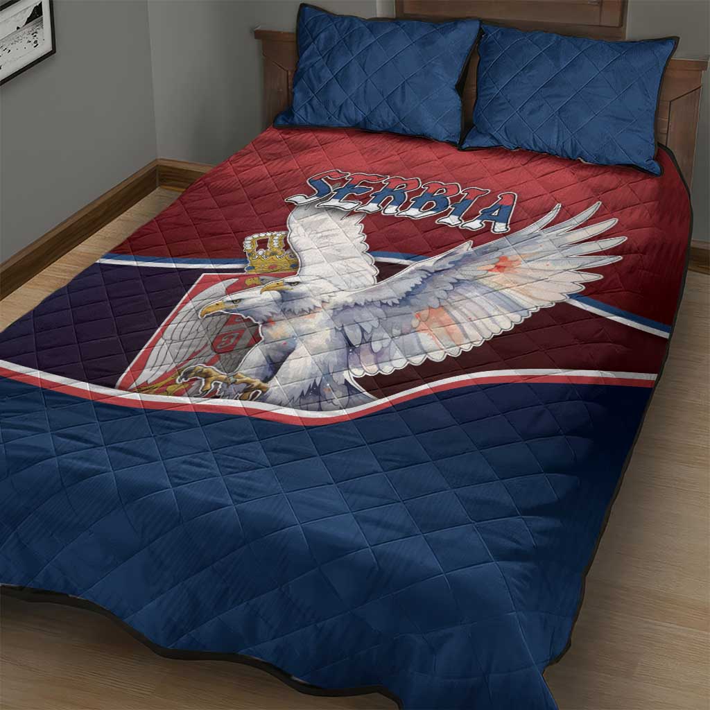 Serbia Quilt Bed Set White Double Headed Eagle With Coat Of Arms - Wonder Print Shop
