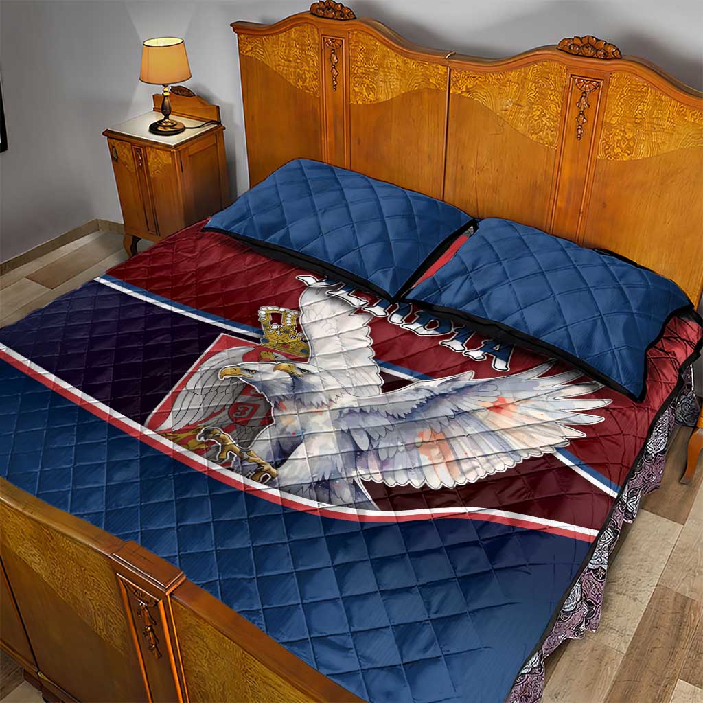 Serbia Quilt Bed Set White Double Headed Eagle With Coat Of Arms - Wonder Print Shop