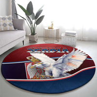 Serbia Round Carpet White Double Headed Eagle With Coat Of Arms - Wonder Print Shop