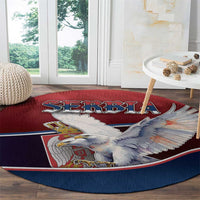 Serbia Round Carpet White Double Headed Eagle With Coat Of Arms - Wonder Print Shop