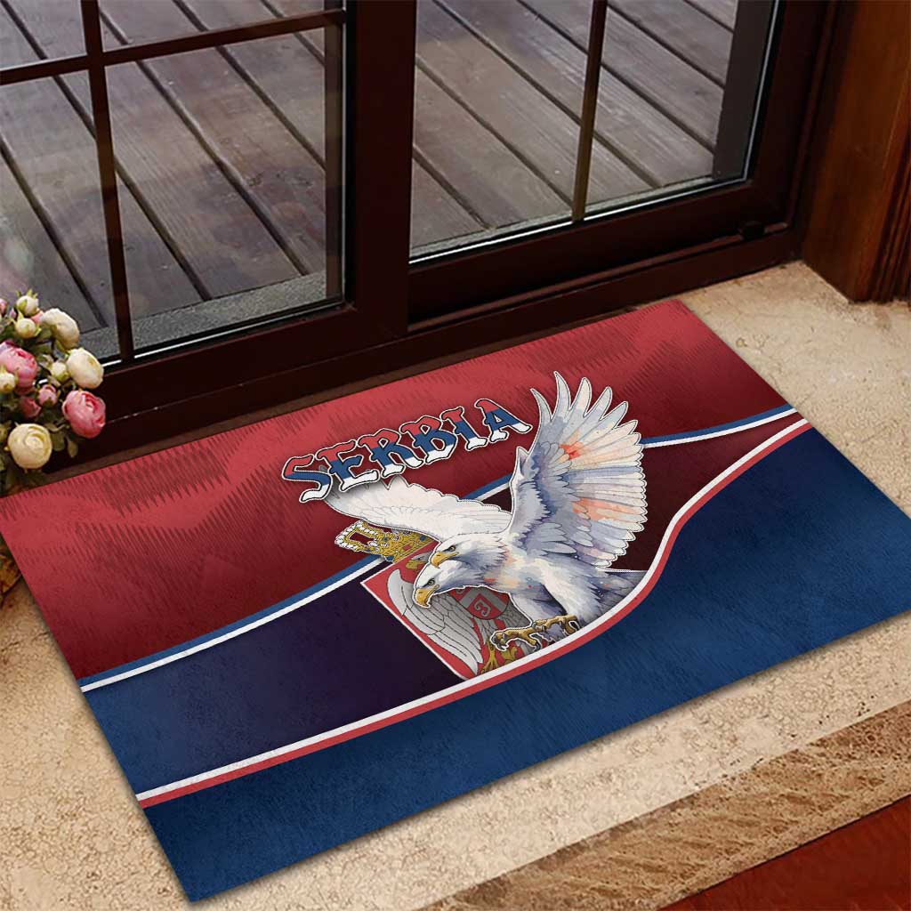 Serbia Rubber Doormat White Double Headed Eagle With Coat Of Arms - Wonder Print Shop