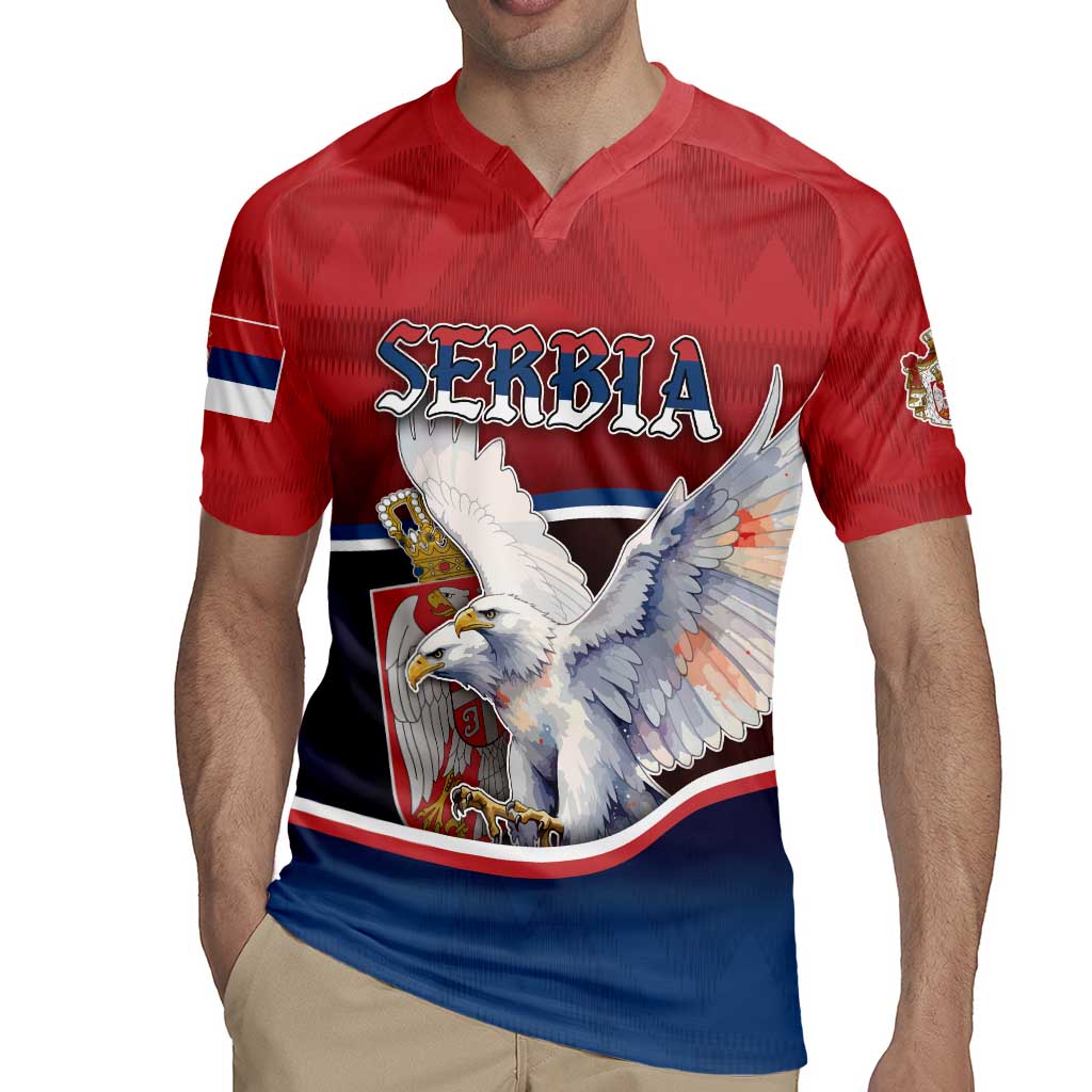 Personalized Serbia Rugby Jersey White Double Headed Eagle With Coat Of Arms - Wonder Print Shop