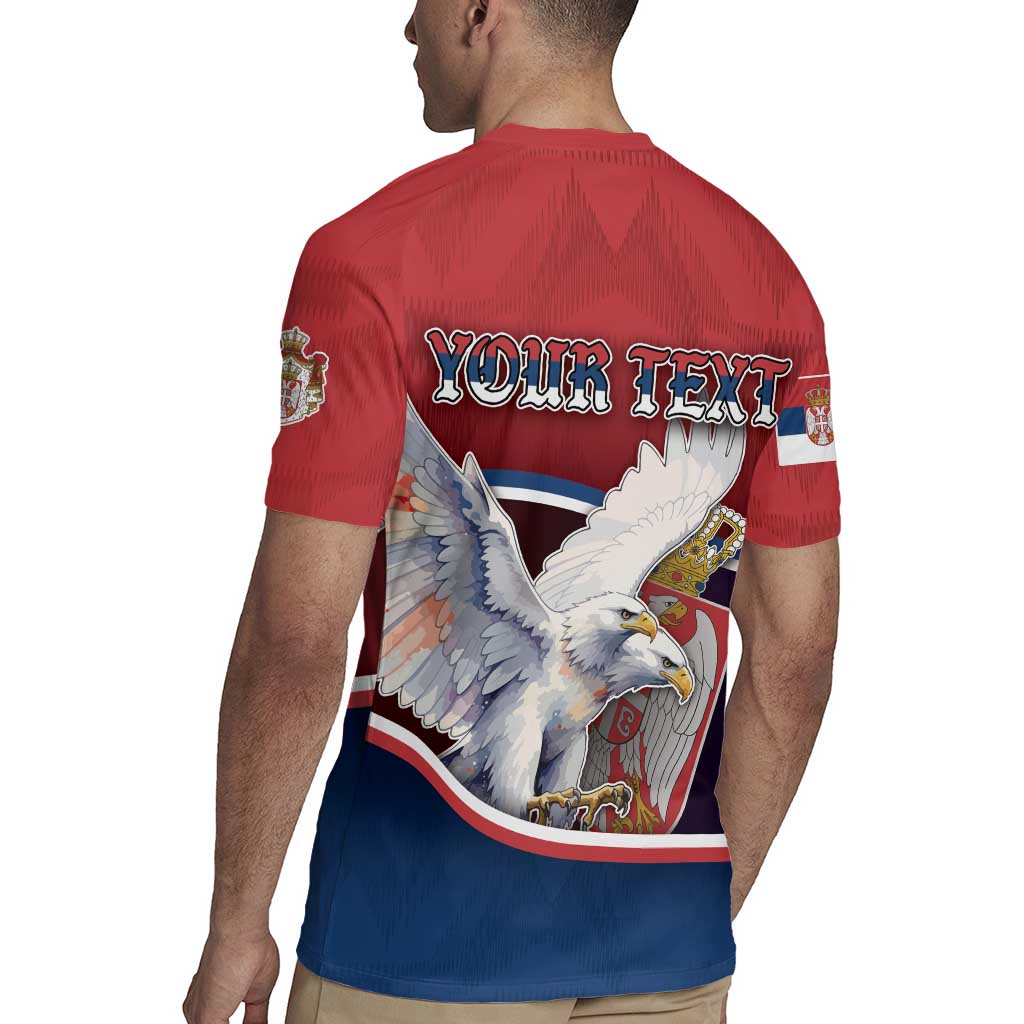 Personalized Serbia Rugby Jersey White Double Headed Eagle With Coat Of Arms - Wonder Print Shop