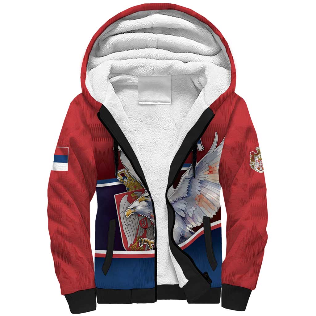Personalized Serbia Sherpa Hoodie White Double Headed Eagle With Coat Of Arms - Wonder Print Shop