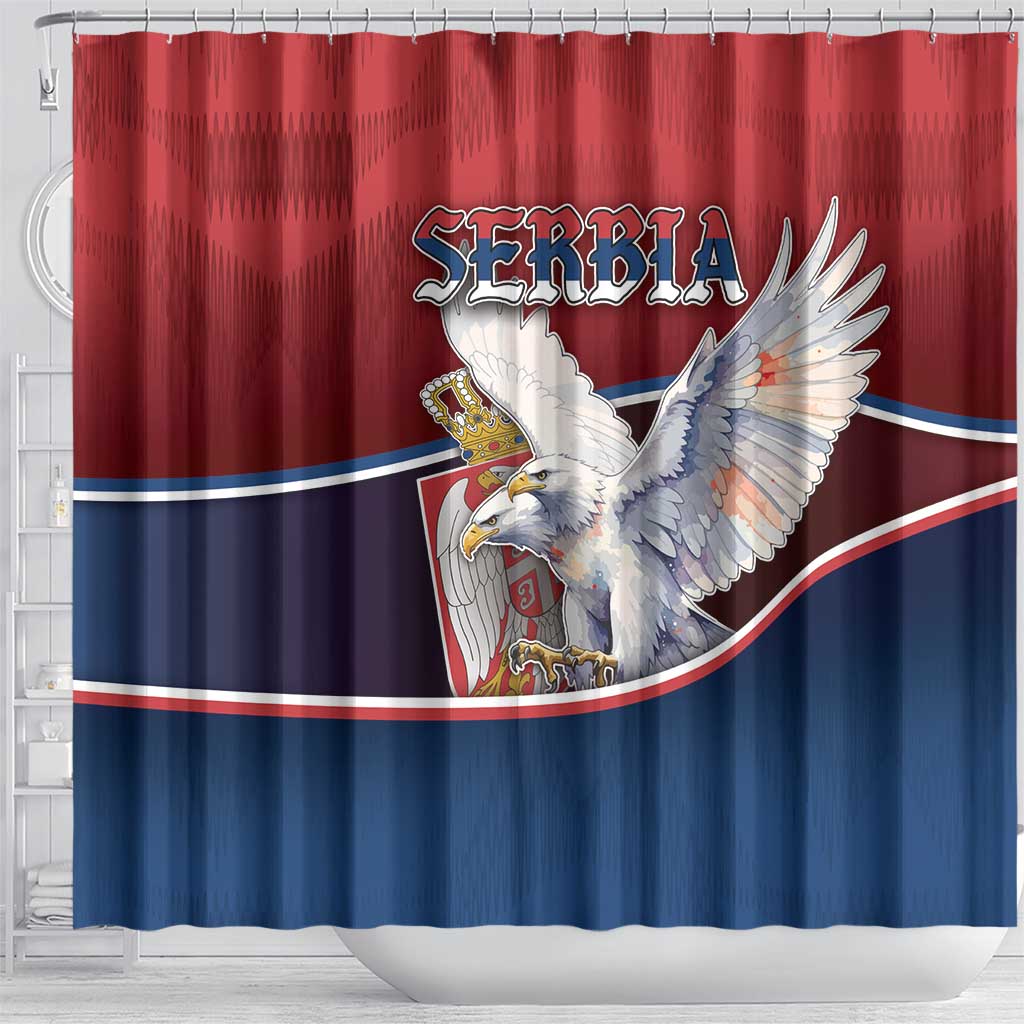 Serbia Shower Curtain White Double Headed Eagle With Coat Of Arms - Wonder Print Shop