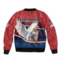 Personalized Serbia Sleeve Zip Bomber Jacket White Double Headed Eagle With Coat Of Arms - Wonder Print Shop