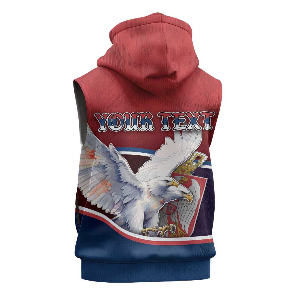 Personalized Serbia Sleeveless Hoodie White Double Headed Eagle With Coat Of Arms - Wonder Print Shop