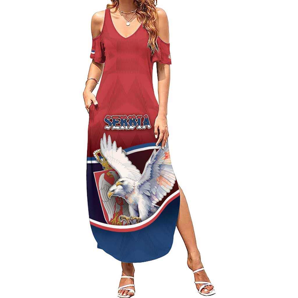 Personalized Serbia Summer Maxi Dress White Double Headed Eagle With Coat Of Arms - Wonder Print Shop