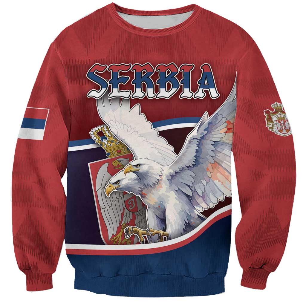 Personalized Serbia Sweatshirt White Double Headed Eagle With Coat Of Arms - Wonder Print Shop