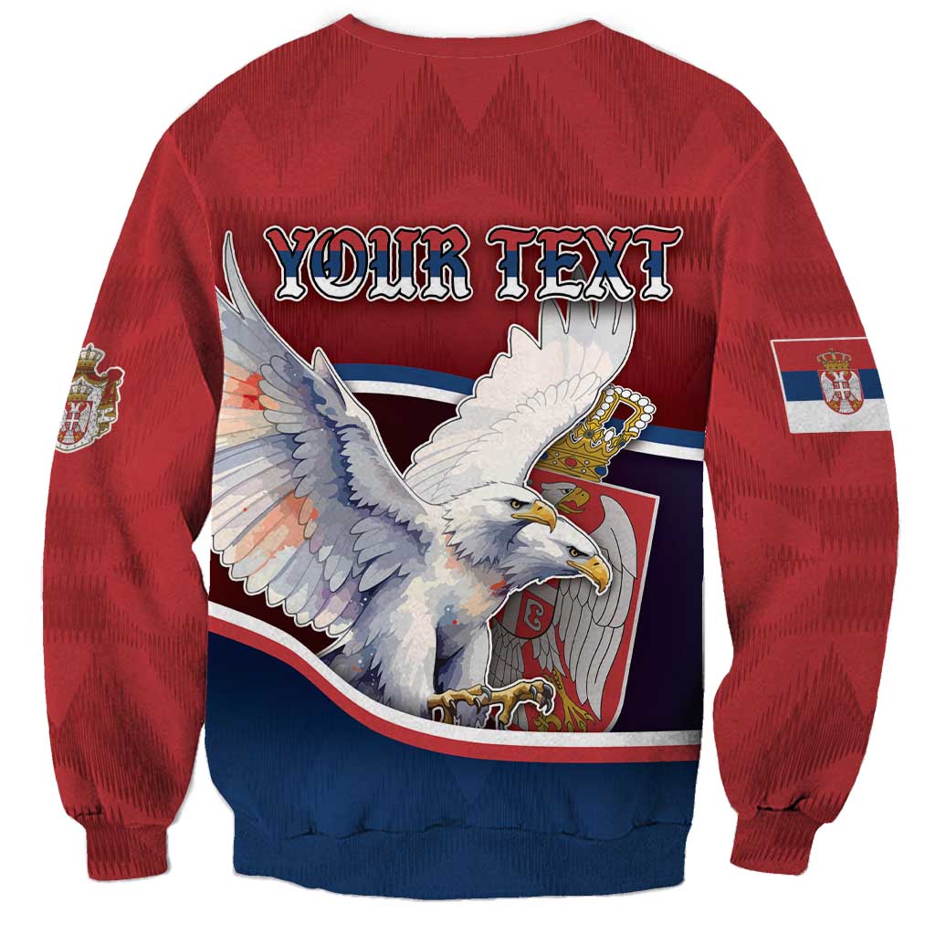 Personalized Serbia Sweatshirt White Double Headed Eagle With Coat Of Arms - Wonder Print Shop