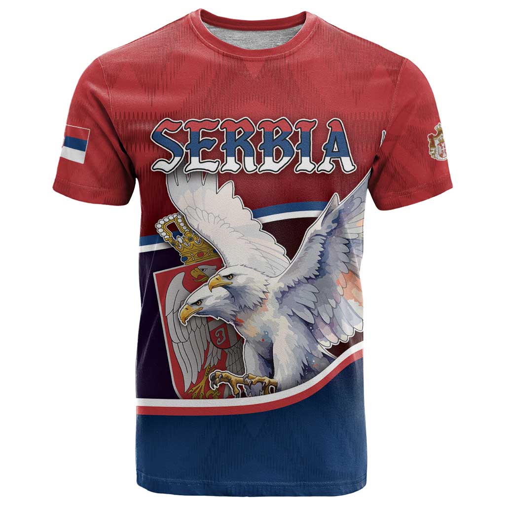 Personalized Serbia T Shirt White Double Headed Eagle With Coat Of Arms - Wonder Print Shop