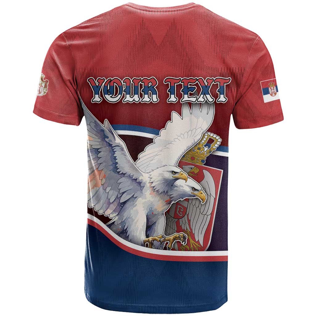 Personalized Serbia T Shirt White Double Headed Eagle With Coat Of Arms - Wonder Print Shop