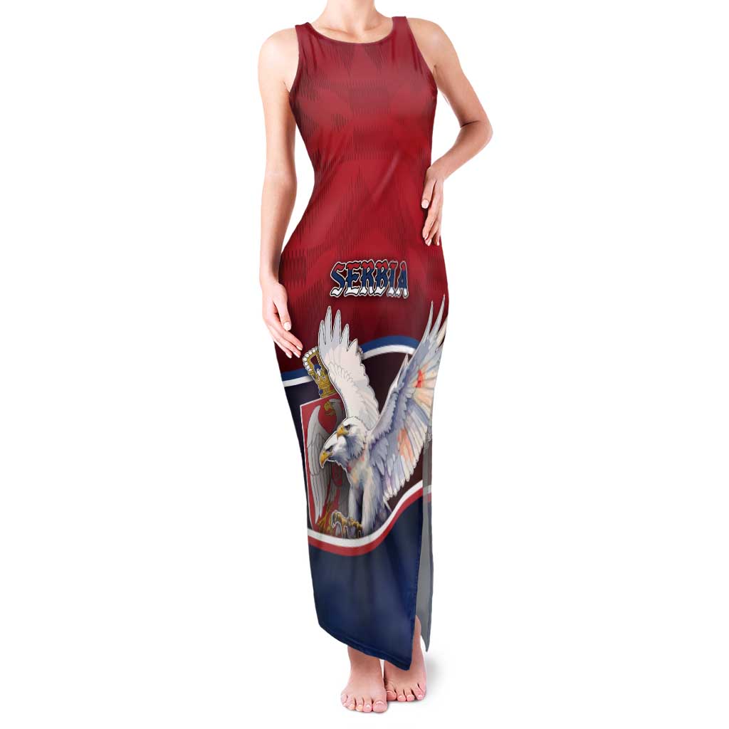 Personalized Serbia Tank Maxi Dress White Double Headed Eagle With Coat Of Arms - Wonder Print Shop