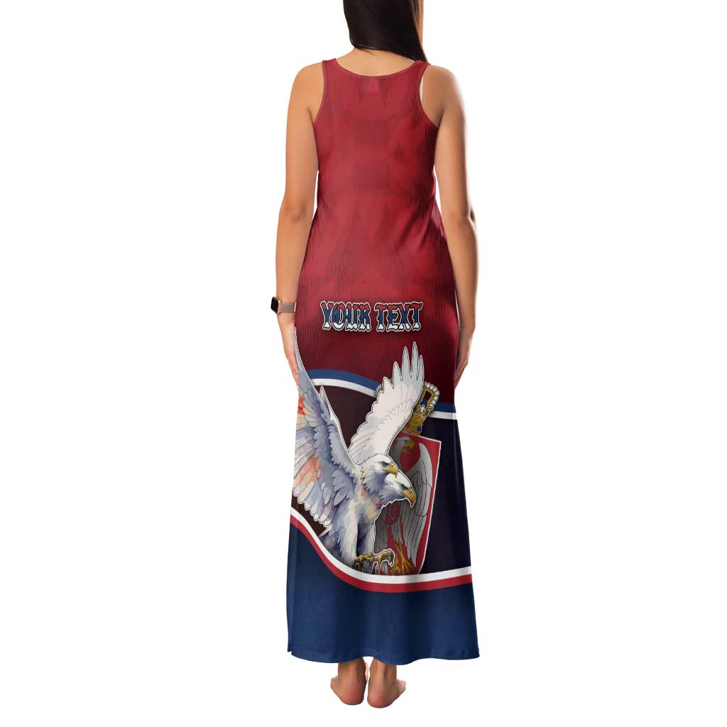 Personalized Serbia Tank Maxi Dress White Double Headed Eagle With Coat Of Arms - Wonder Print Shop