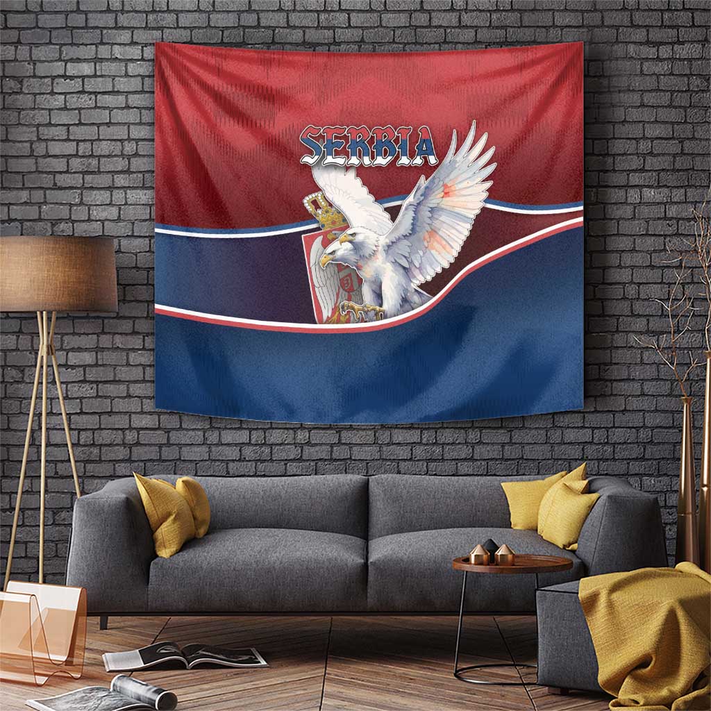 Serbia Tapestry White Double Headed Eagle With Coat Of Arms - Wonder Print Shop
