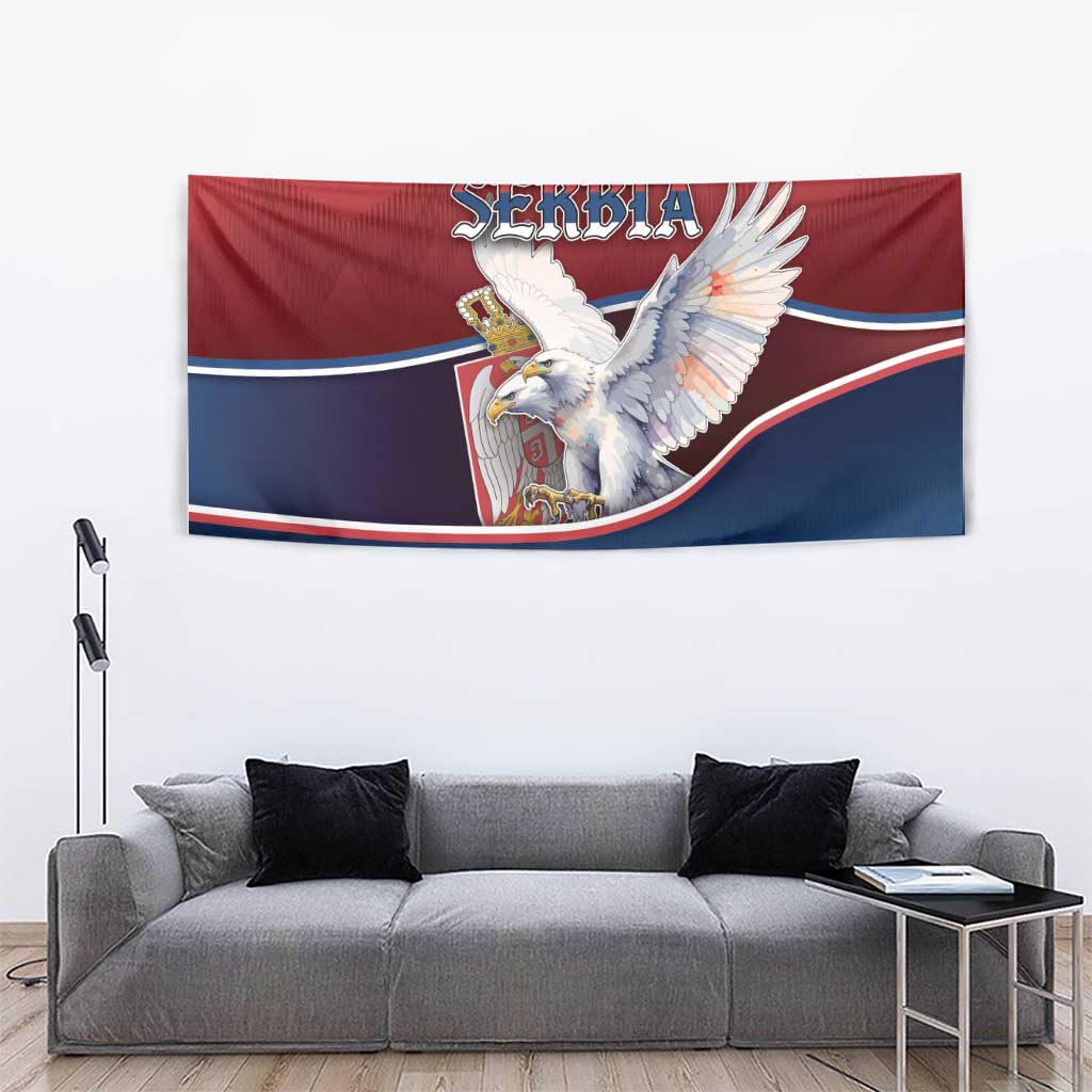 Serbia Tapestry White Double Headed Eagle With Coat Of Arms - Wonder Print Shop