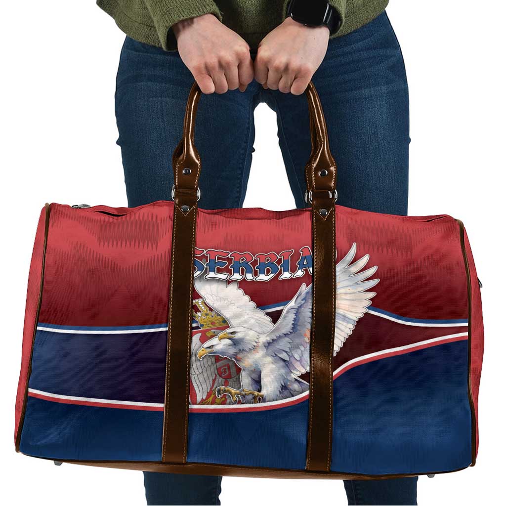 Serbia Travel Bag White Double Headed Eagle With Coat Of Arms - Wonder Print Shop