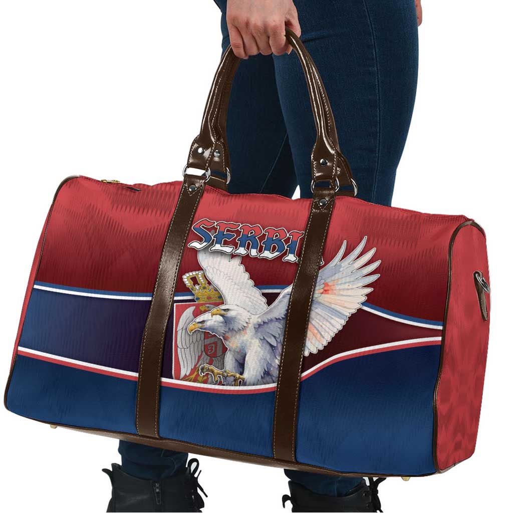 Serbia Travel Bag White Double Headed Eagle With Coat Of Arms - Wonder Print Shop