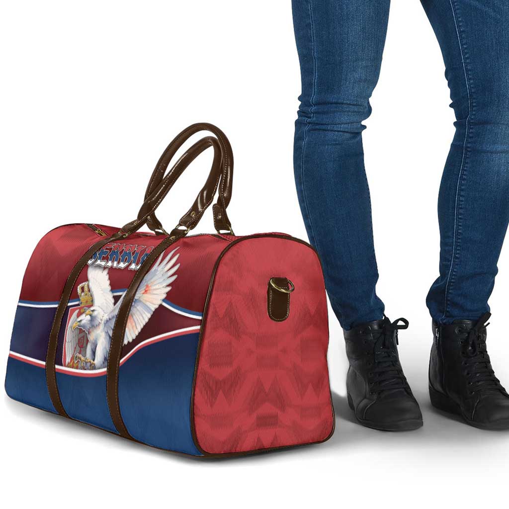 Serbia Travel Bag White Double Headed Eagle With Coat Of Arms - Wonder Print Shop