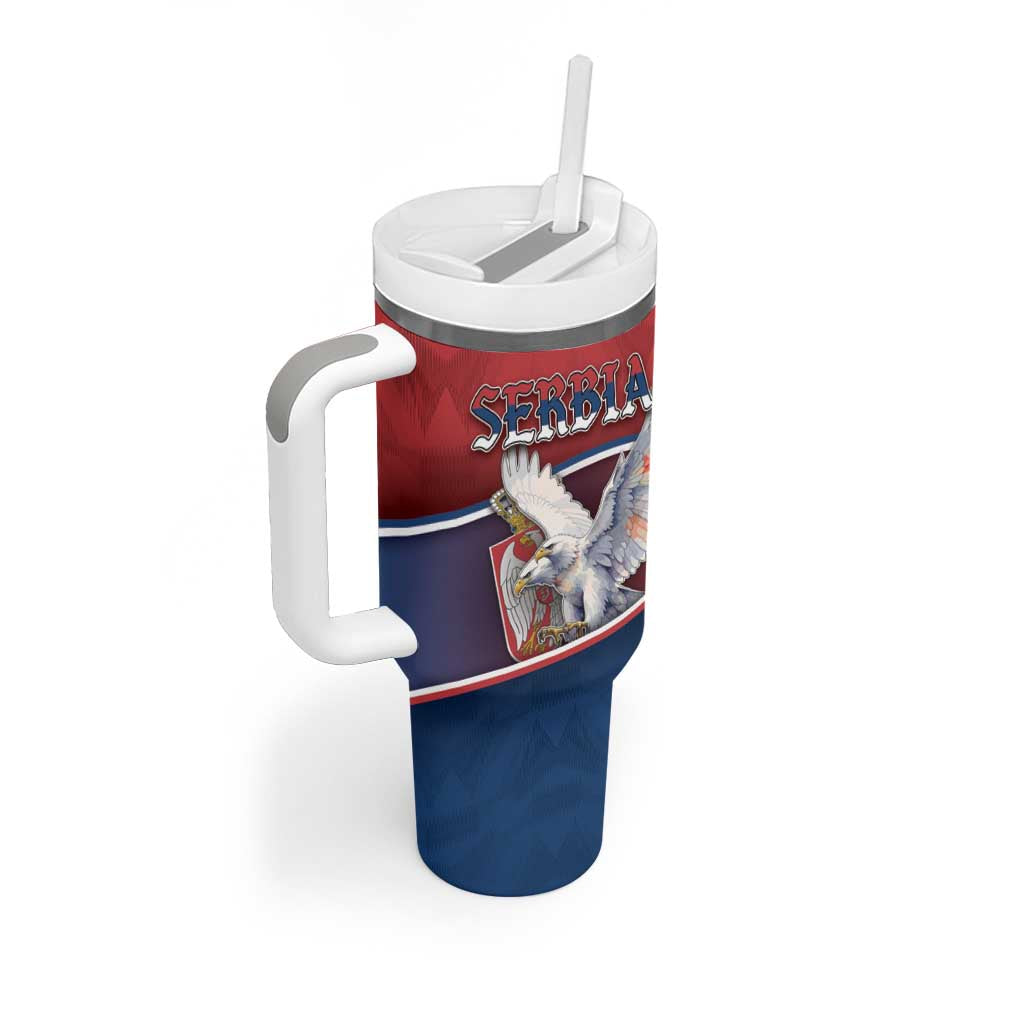 Personalized Serbia Tumbler With Handle White Double Headed Eagle With Coat Of Arms - Wonder Print Shop