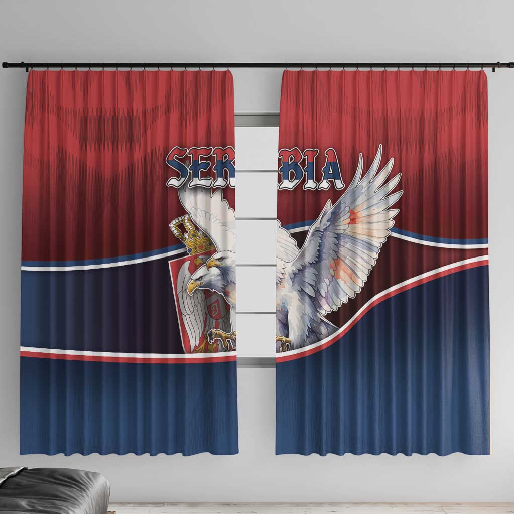 Serbia Window Curtain White Double Headed Eagle With Coat Of Arms - Wonder Print Shop
