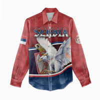 Personalized Serbia Women Casual Shirt White Double Headed Eagle With Coat Of Arms - Wonder Print Shop