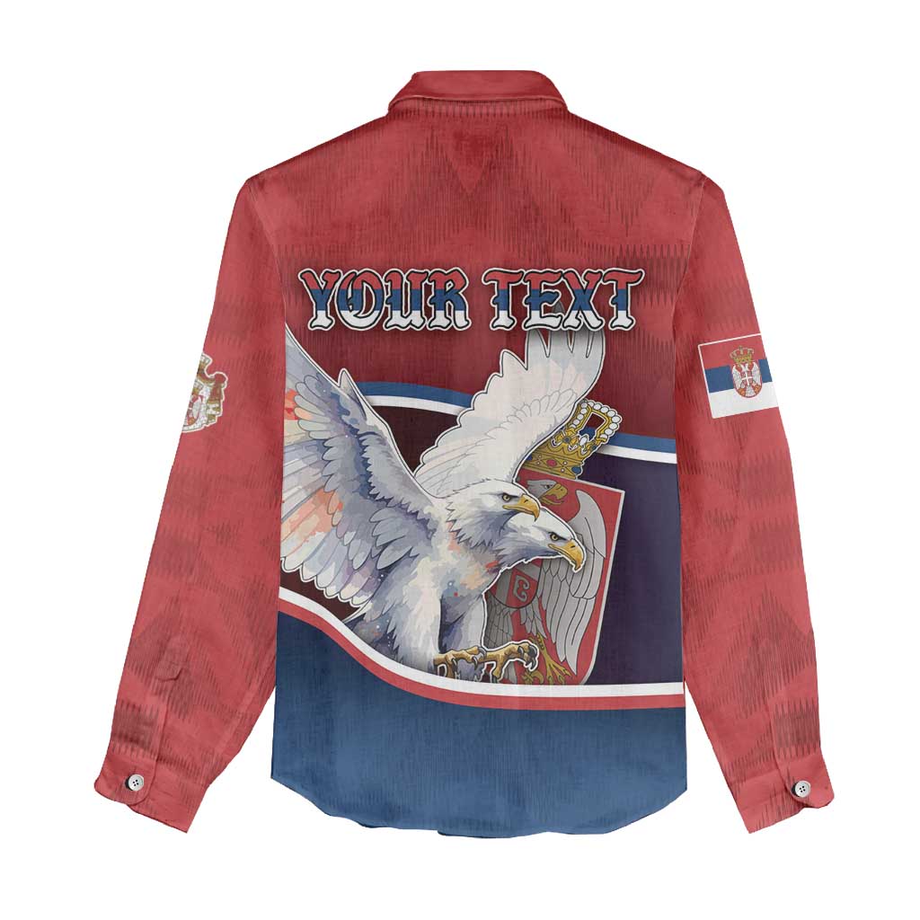 Personalized Serbia Women Casual Shirt White Double Headed Eagle With Coat Of Arms - Wonder Print Shop