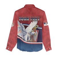 Personalized Serbia Women Casual Shirt White Double Headed Eagle With Coat Of Arms - Wonder Print Shop