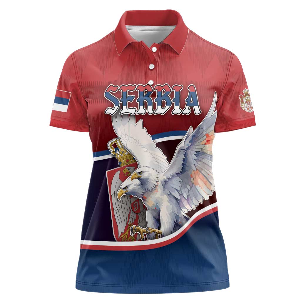 Personalized Serbia Women Polo Shirt White Double Headed Eagle With Coat Of Arms - Wonder Print Shop