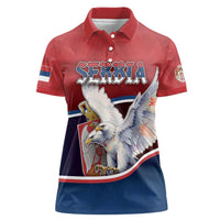 Personalized Serbia Women Polo Shirt White Double Headed Eagle With Coat Of Arms - Wonder Print Shop