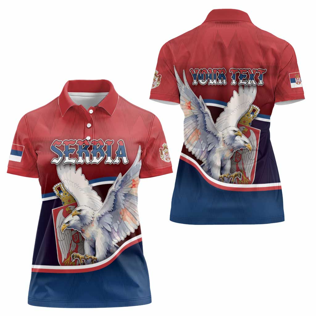 Personalized Serbia Women Polo Shirt White Double Headed Eagle With Coat Of Arms - Wonder Print Shop