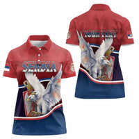 Personalized Serbia Women Polo Shirt White Double Headed Eagle With Coat Of Arms - Wonder Print Shop
