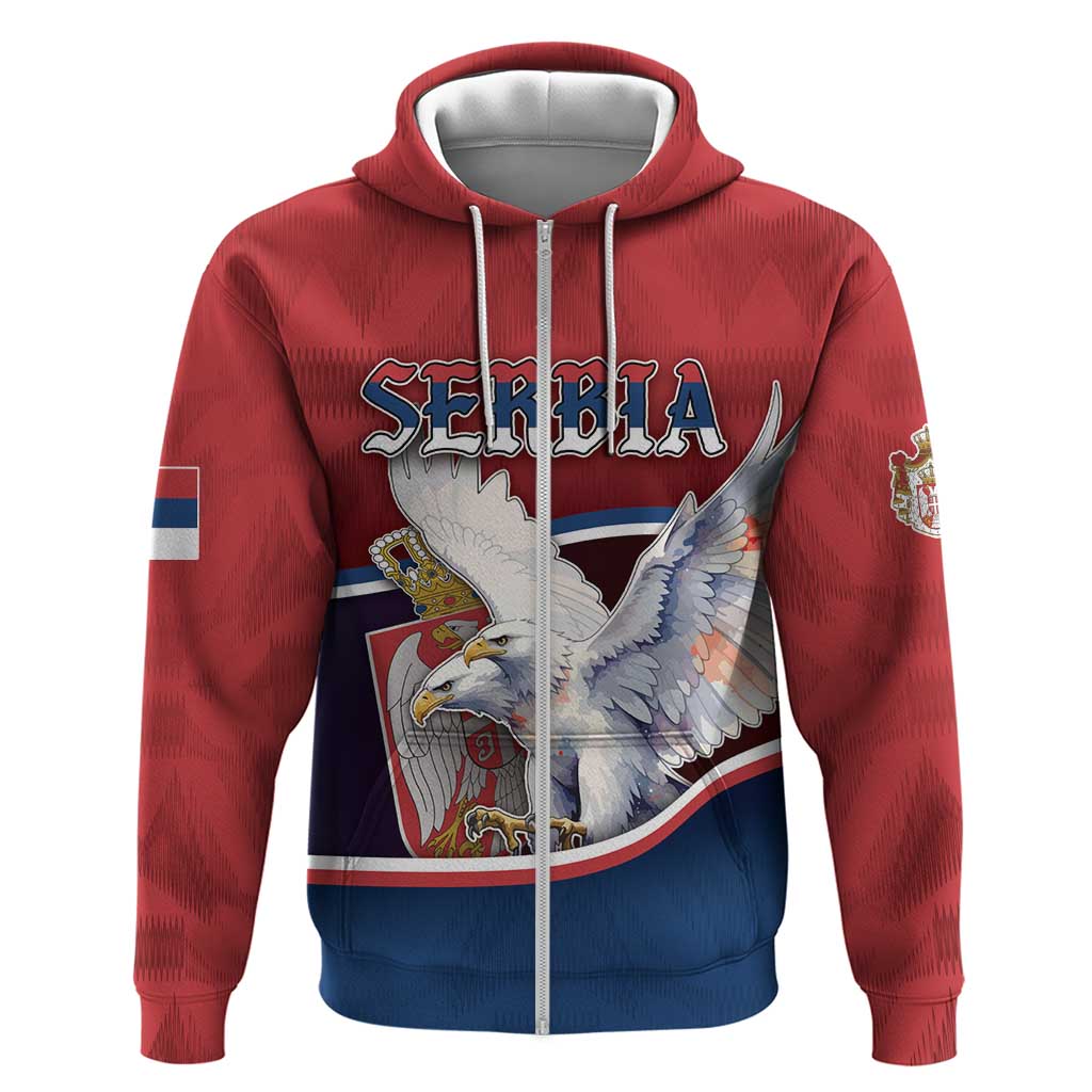 Personalized Serbia Zip Hoodie White Double Headed Eagle With Coat Of Arms - Wonder Print Shop