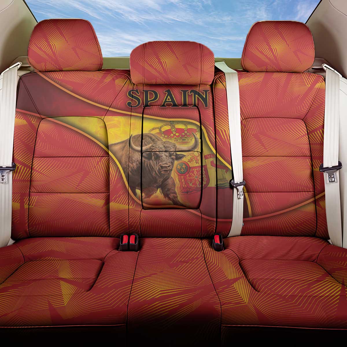 Spain Back Car Seat Cover The Spanish Fighting Bull With Coat Of Arms - Wonder Print Shop