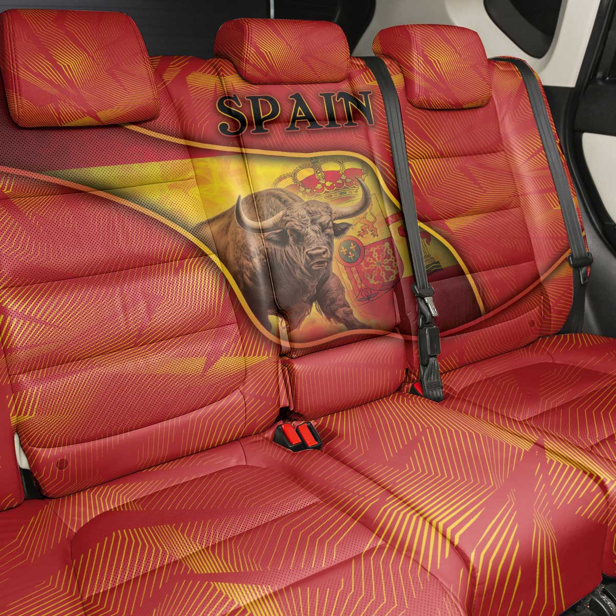 Spain Back Car Seat Cover The Spanish Fighting Bull With Coat Of Arms - Wonder Print Shop