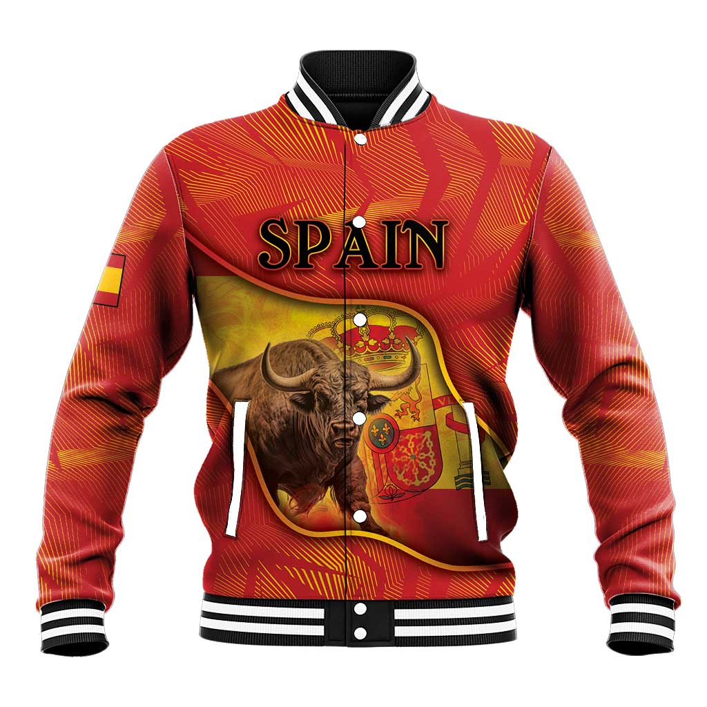 Personalized Spain Baseball Jacket The Spanish Fighting Bull With Coat Of Arms - Wonder Print Shop