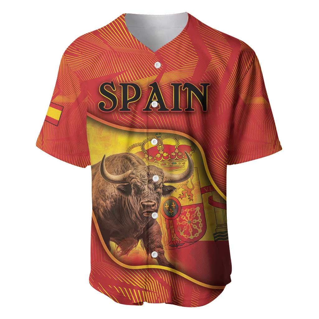 Personalized Spain Baseball Jersey The Spanish Fighting Bull With Coat Of Arms - Wonder Print Shop