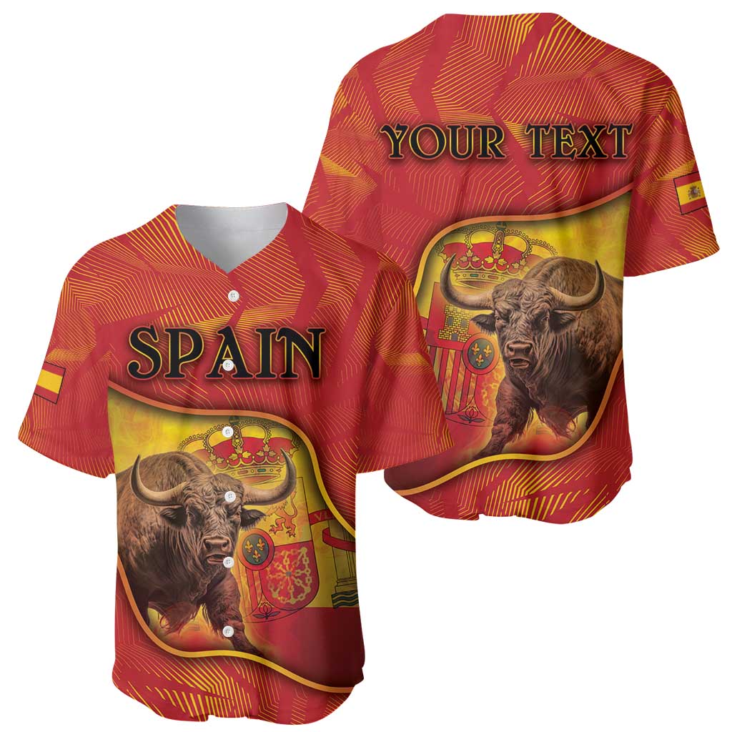 Personalized Spain Baseball Jersey The Spanish Fighting Bull With Coat Of Arms - Wonder Print Shop