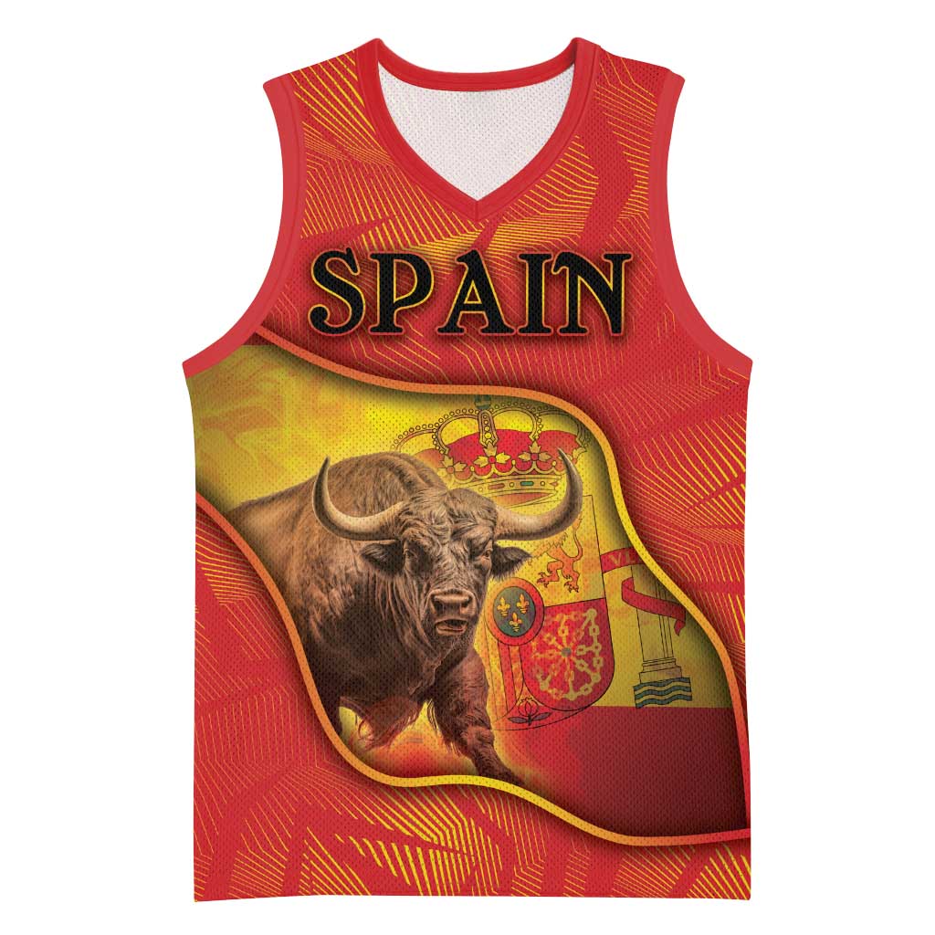 Personalized Spain Basketball Jersey The Spanish Fighting Bull With Coat Of Arms - Wonder Print Shop