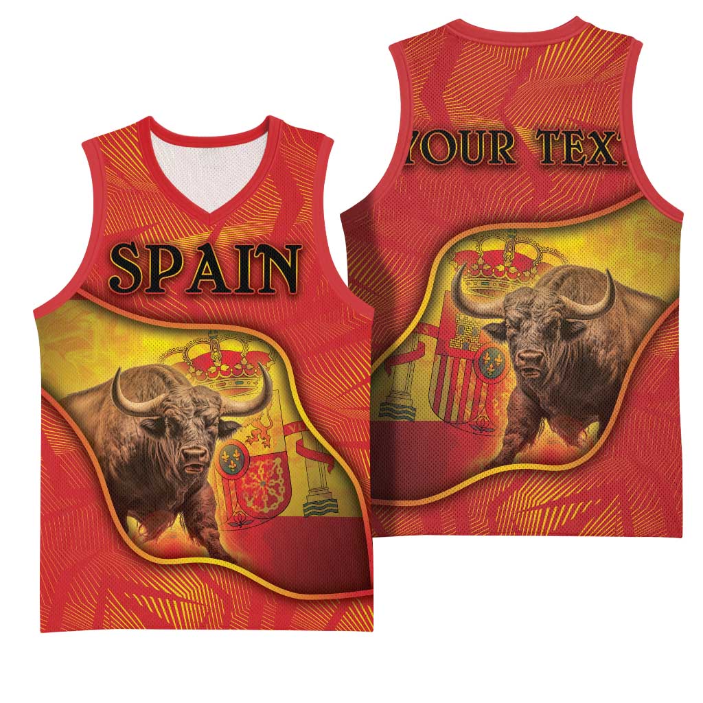Personalized Spain Basketball Jersey The Spanish Fighting Bull With Coat Of Arms - Wonder Print Shop