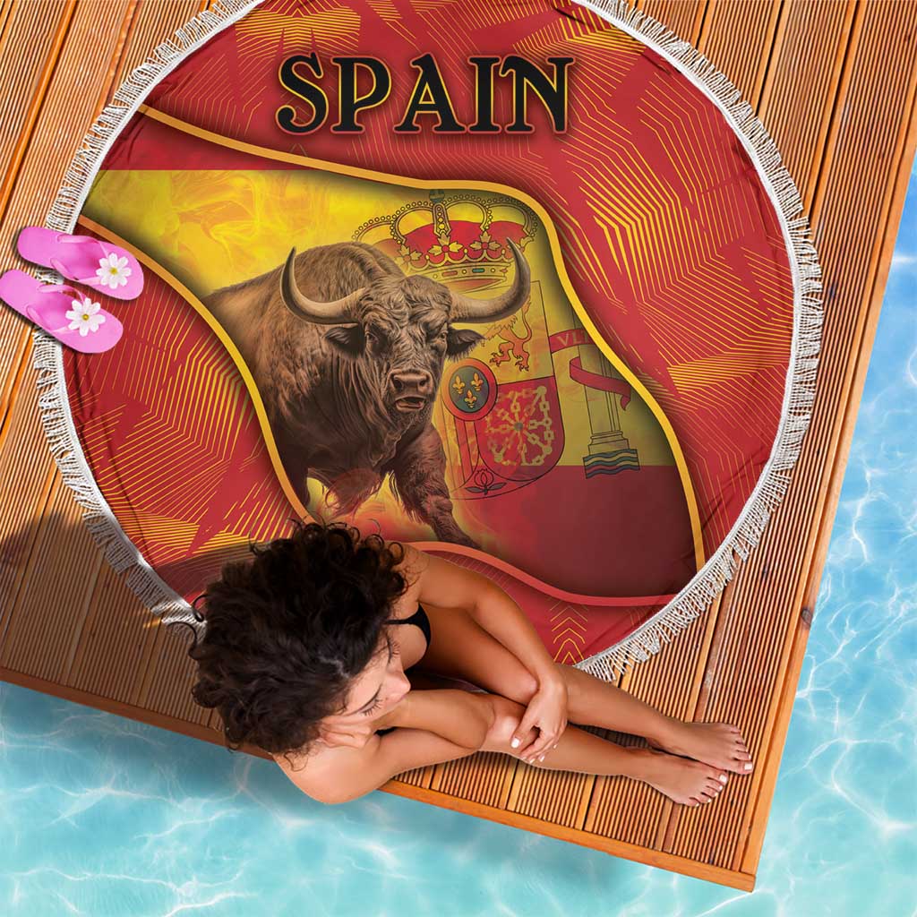 Spain Beach Blanket The Spanish Fighting Bull With Coat Of Arms - Wonder Print Shop