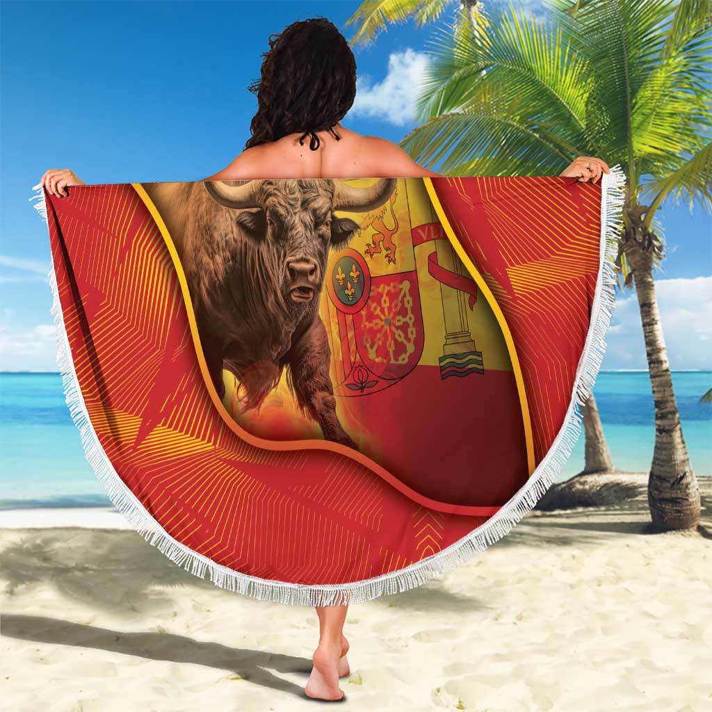 Spain Beach Blanket The Spanish Fighting Bull With Coat Of Arms - Wonder Print Shop